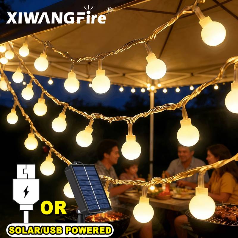 Outdoor Lighting Waterproof - 3-10M ソーラー/USB/バッテリー式ストリングライト、フェアリーグローブボールLED、防水屋外用、クリスマス、結婚式、庭、キャンプ、テントの装飾に