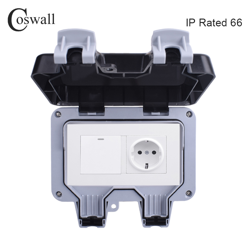 Outdoor Lighting No Outlet - Coswall IP66全天候防水屋外壁電源ソケット16A eu標準コンセント1ギャング1ウェイのon/offライトスイッチ