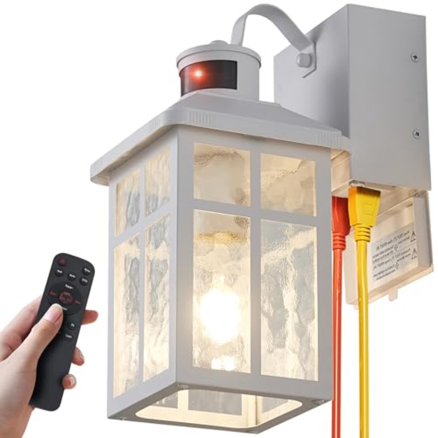 Outdoor Lighting No Outlet - コンセントとリモコン付きポーチライト - GFCI付き屋外壁掛けライト、調整可能な3センサー付きプラグイン式屋外照明器具