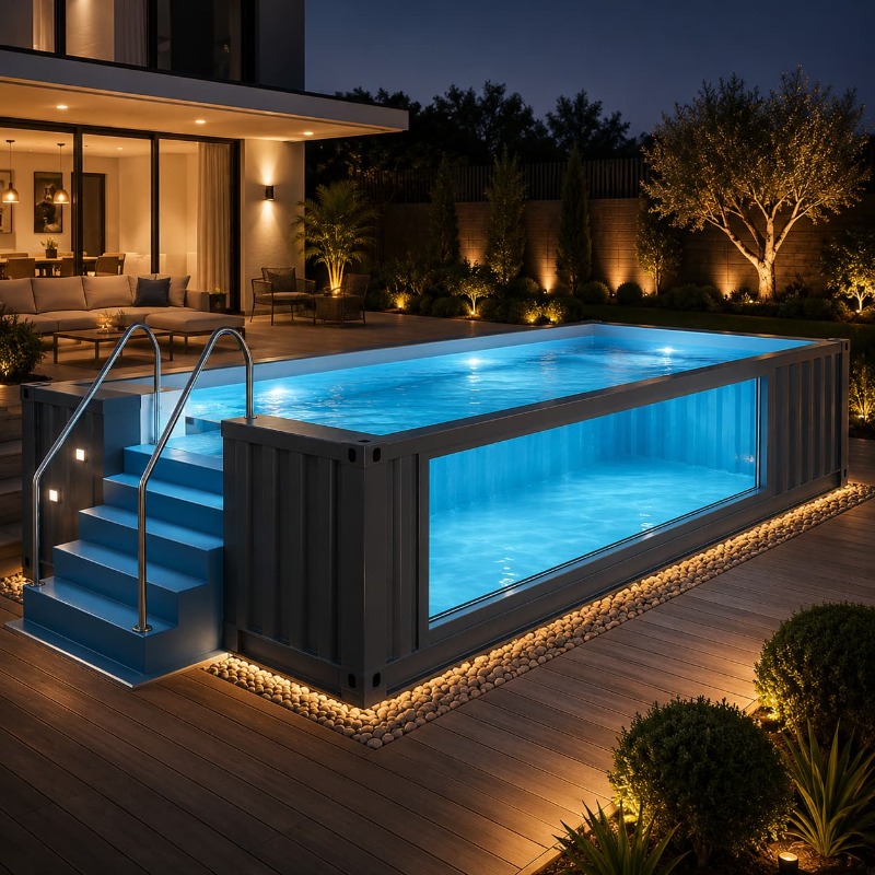 Outdoor Lighting No Outlet - コンテナプール輸送用コンテナプール屋外ガーデンデザイン、入口出口ライト付き、外装色カスタマイズ可能