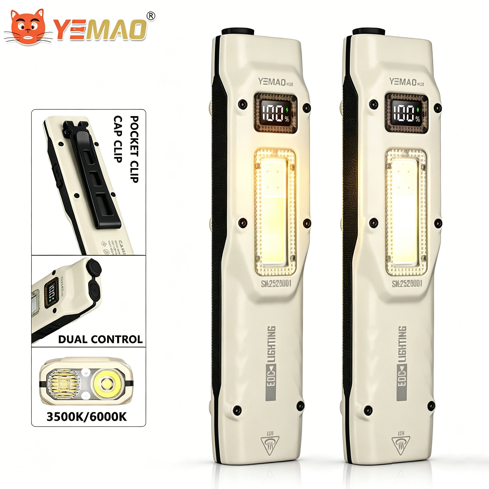 Outdoor Lighting Lumen - ポータブル880LM YEMAO M28超薄型タクティカルワークライト、双方向クランプ付き、1000mAhデュアルコアXPLウィック、デジタルディスプレイ、IPX4防水