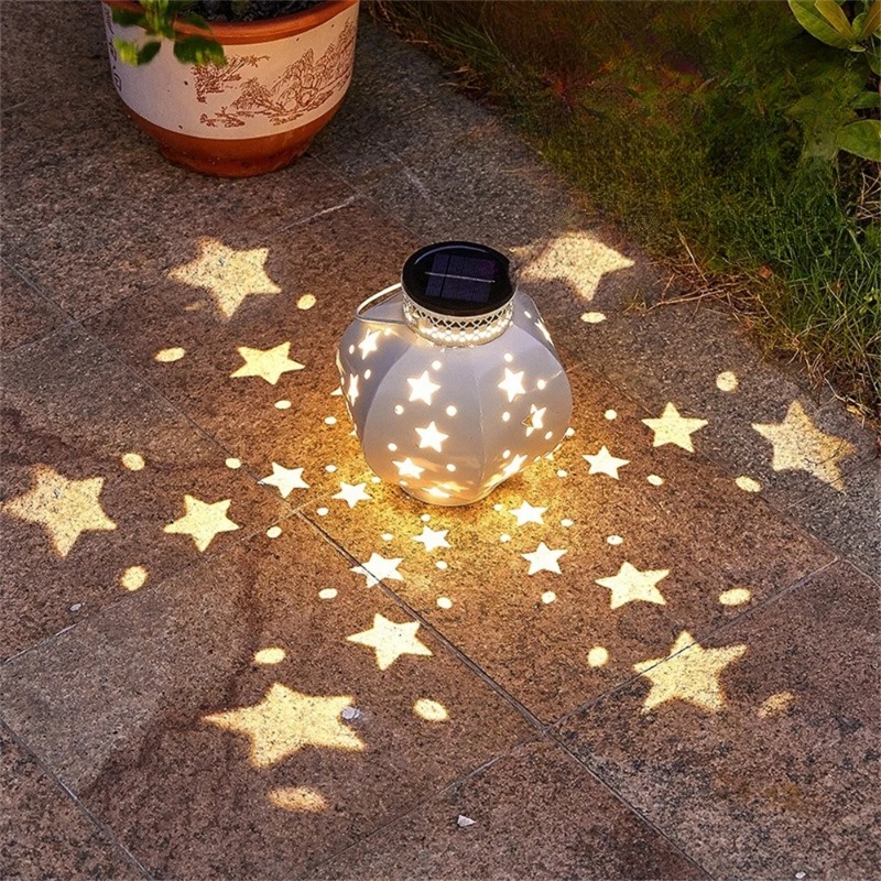 Bollard Light Garden - ガーデンスタープロジェクターランプ吊り下げ式ソーラーライト屋外用吊り下げ式ソーラーランタンレトロソーラーランプハンドル付き屋外庭園装飾