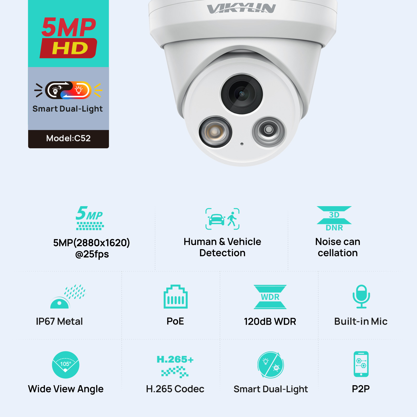 Outdoor Lighting Mains Powered - VIKYLIN 5MP スマートデュアルライト IP カメラ屋外 POE