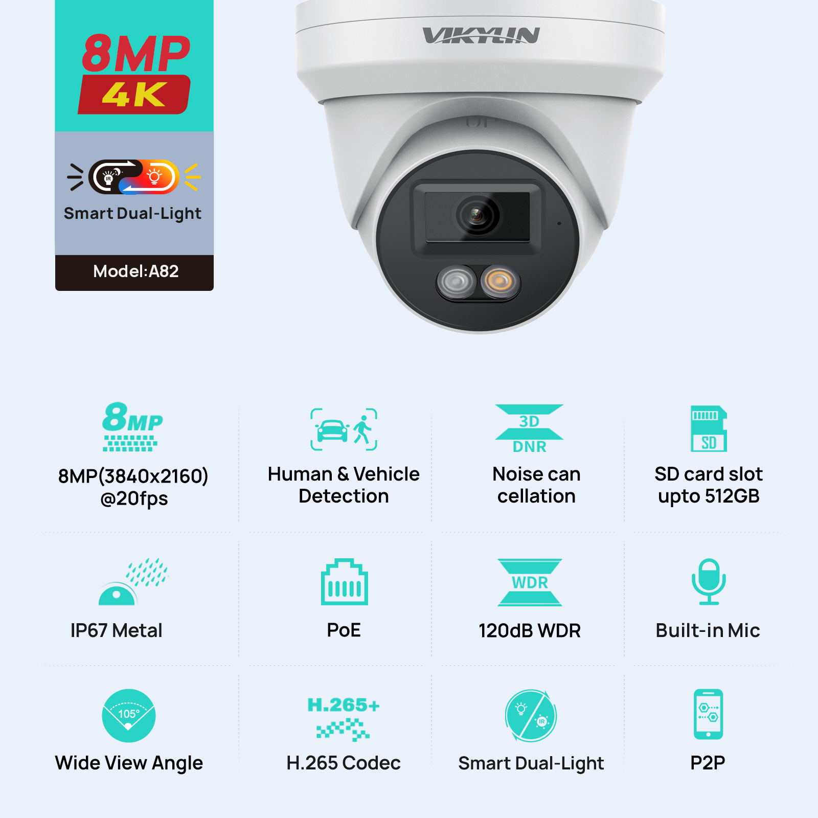 Outdoor Lighting Mains Powered - VIKYLIN 8MP 4K IP セキュリティカメラ スマートデュアルライトオーディオカメラ
