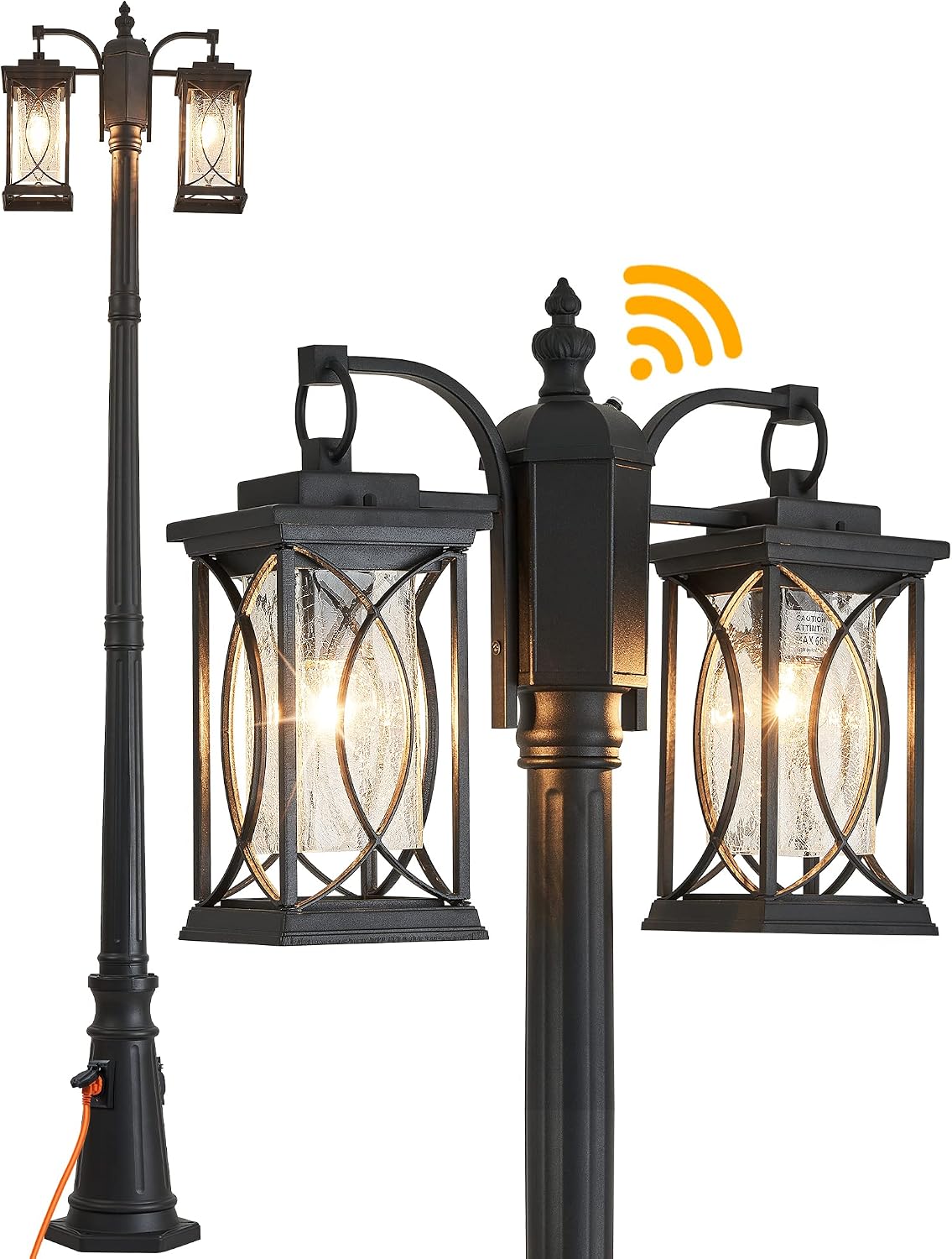 Outdoor Lighting No Outlet - 屋外用夕暮れ時から夜明けまでのランプポストモダン2灯式街路灯 防水仕様 ブラック 裏庭 ガーデン パティオ