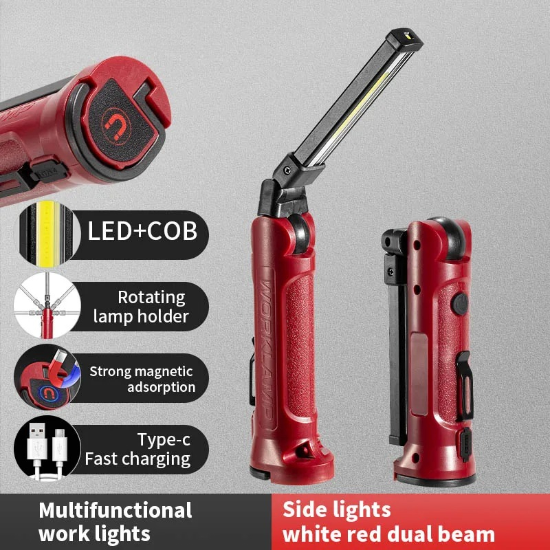 Outdoor Lighting Types - COB LED ワークライト充電式折りたたみ懐中電灯屋外キャンプ車修理照明ポータブルランプ磁気吊り下げフック付き