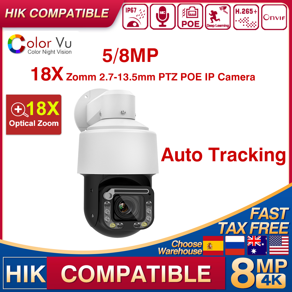 Outdoor Lighting Mains Powered - Hikvision-光学ズームカメラ,屋外シャッター,ビデオ監視,内蔵マイク,自動追跡,8mp,poe,ptz,18x,ip66,互換性,4k