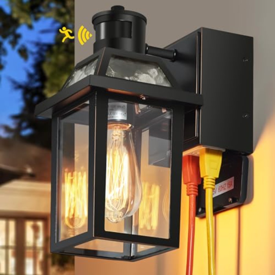 Outdoor Lighting No Outlet - GFCIコンセント付きポーチライト、コンセント付き夕暮れから夜明けまで点灯する屋外ライト、3つの照明モード、防水屋外照明器具、屋外用