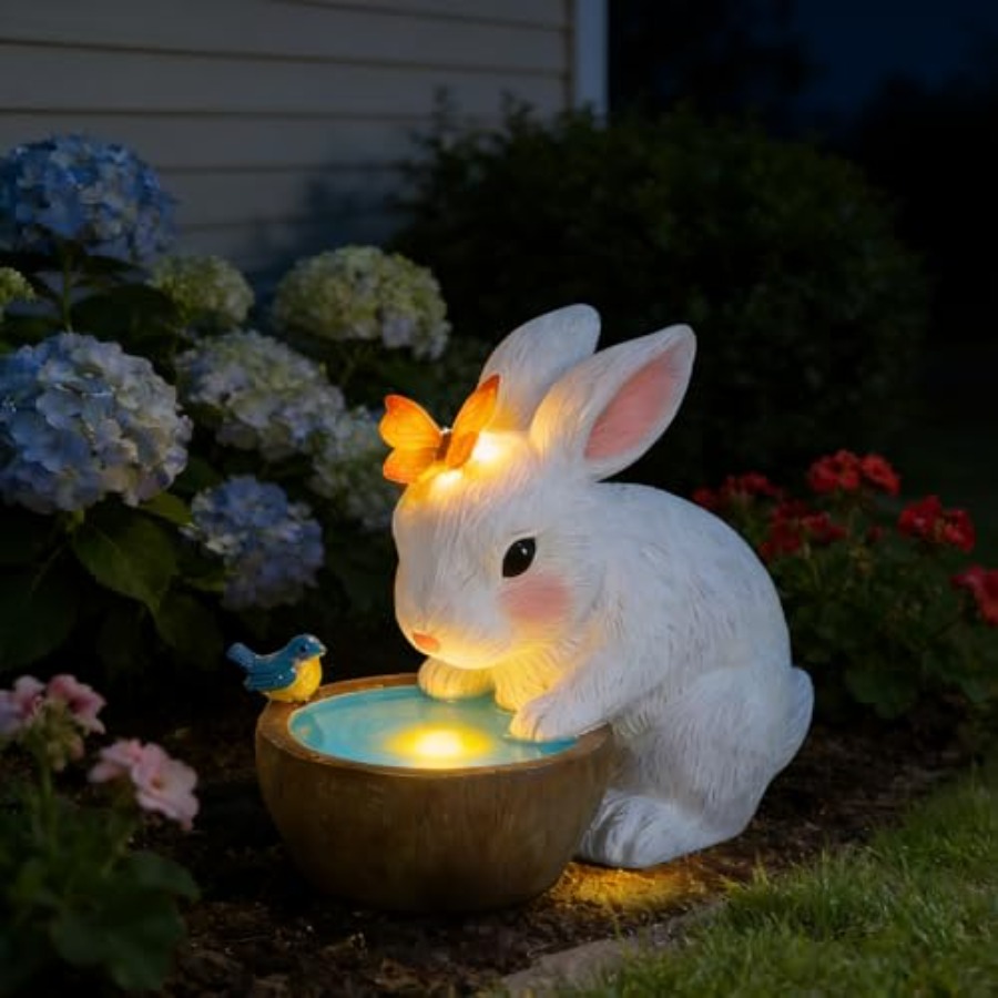 Outdoor Lighting For Home - ソーラーバニーガーデン屋外装飾像 - 蝶とLEDライト付きのウサギのママへの誕生日プレゼント、家の庭の装飾