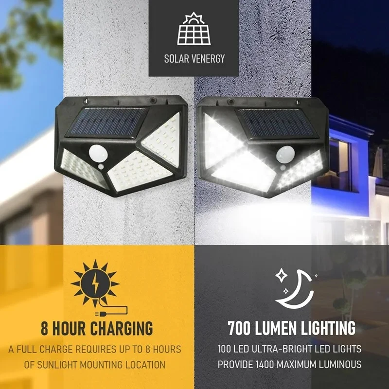 Bollard Light Garden - 100Led 多機能ソーラーランプ屋外庭の装飾ソーラーライト防水太陽光発電スポットライトモーションセンサー付き
