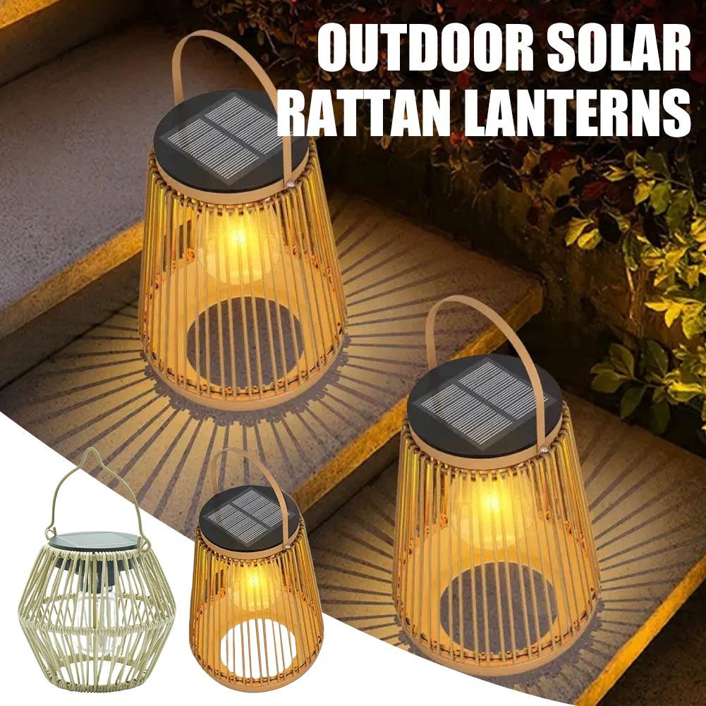 Outdoor Lighting Waterproof - IP65防水ソーラーラタンランタン、吊り下げ式テーブルライト、屋外装飾ランプ、裏庭、庭園、パティオ、中庭照明用