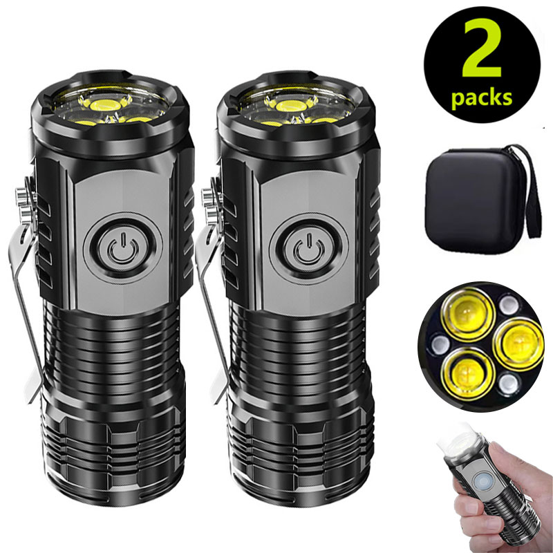 Outdoor Lighting Lumen - ペンクリップ付きミニ3LED懐中電灯、夜間歩行、ポータブル明るさ、充電式防水緊急スポットライト屋外トーチ