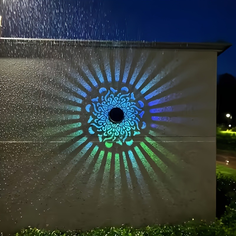 Bollard Light Garden - ソーラーLEDウォールライトマンダラプロジェクションランタン防水屋外中庭装飾ランプソーラーハンギングランタンガーデン用
