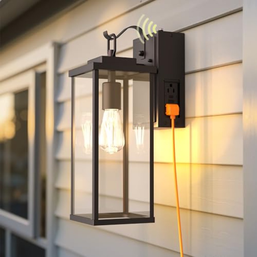 Outdoor Lighting No Outlet - GFCIコンセント付きの改良型夕暮れから夜明けまで点灯する屋外壁掛けライト、透明ガラス付き防水防錆屋外照明器具、Exteri