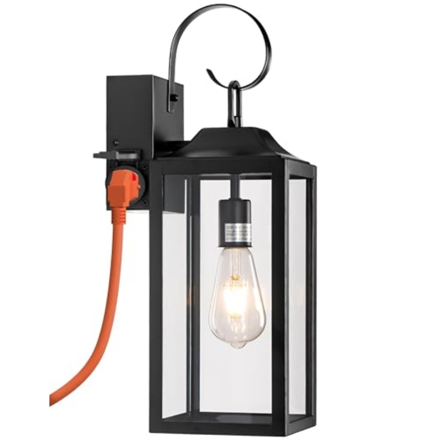 Outdoor Lighting No Outlet - 19インチ大型屋外照明器具、コンセント付き、黒色屋外壁掛け照明、コンセント付き、屋外照明器具、屋外用ライト