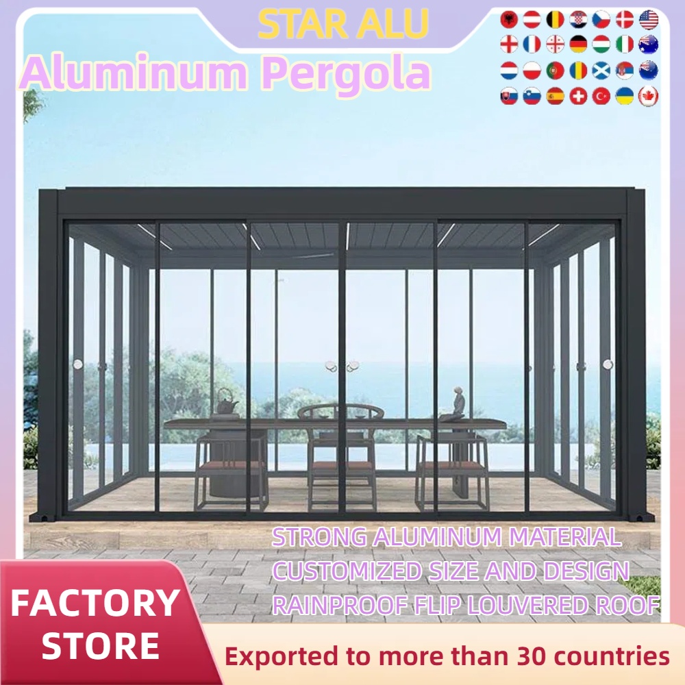 Outdoor Lighting Restaurant - アルミ製バイオクライマティックパーゴラ スライド式ガラス 防水 強雪耐性 屋外レストラン 防風