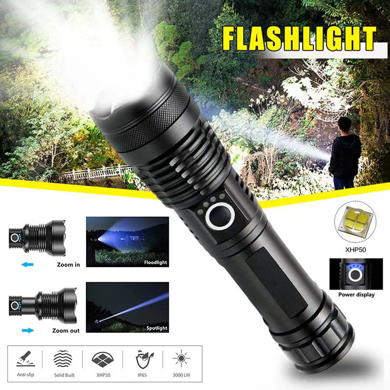 Outdoor Lighting Lumen - ハイパワー XHP70 LED 懐中電灯 USB-C 充電式トーチ