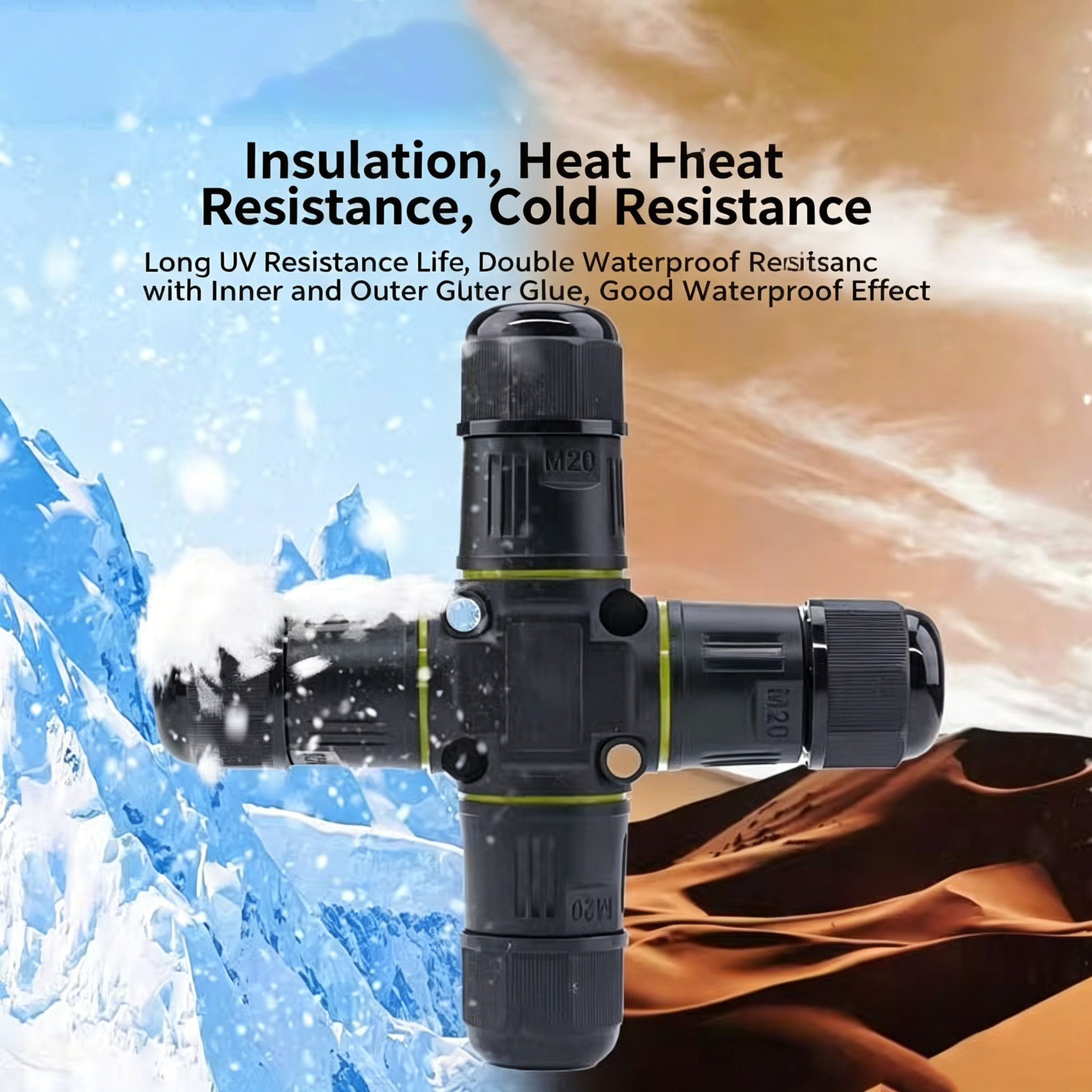 Outdoor Lighting Junction - IP68 4方向クロス防水コネクタ、2/3ピンネジ端子アダプタ、屋外LEDライト用ジャンクションボックス用電線コネクタ