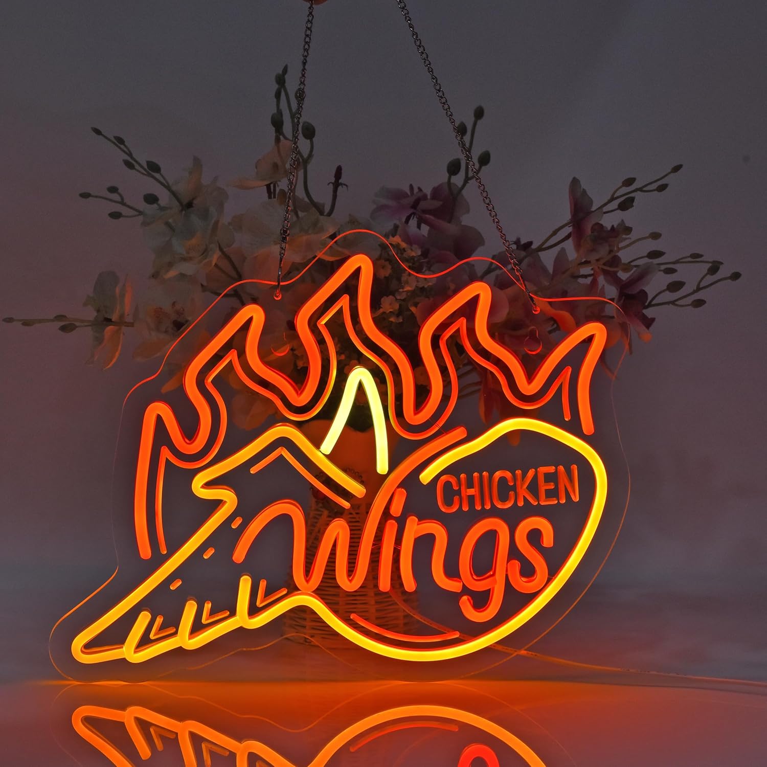 炎のようなオレンジ色の鶏の羽根LEDネオンサイン調光可能US - Outdoor Lighting Restaurant のレビューと価格