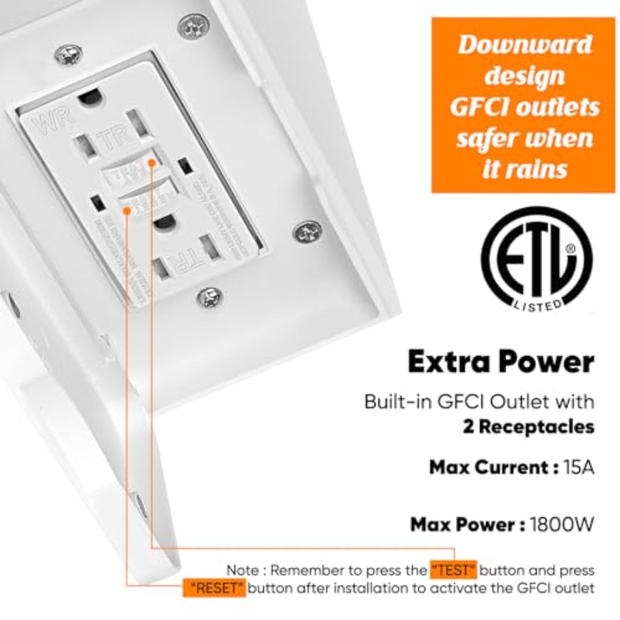 GFCIコンセント付きポーチライト、モーションセンサー内蔵、 - Outdoor Lighting No Outlet のレビューと価格