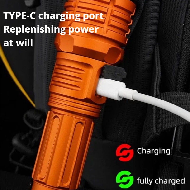強力な光 LED 懐中電灯ズーム可能 TYPE-C 充電式屋 - Outdoor Lighting Types のレビューと価格