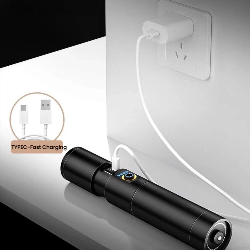 強力な光 LED 懐中電灯 Type-C 充電伸縮ズーム防水 - Outdoor Lighting Types のレビューと価格