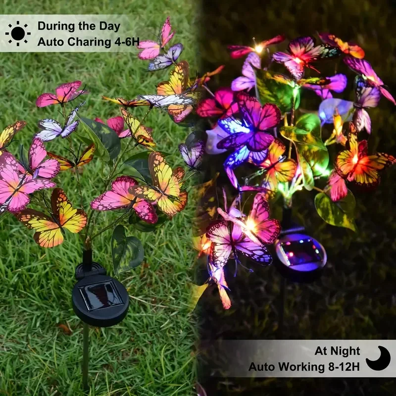 ソーラー LED バタフライガーデンライト防水カラフルな屋外 - Bollard Light Garden のレビューと価格