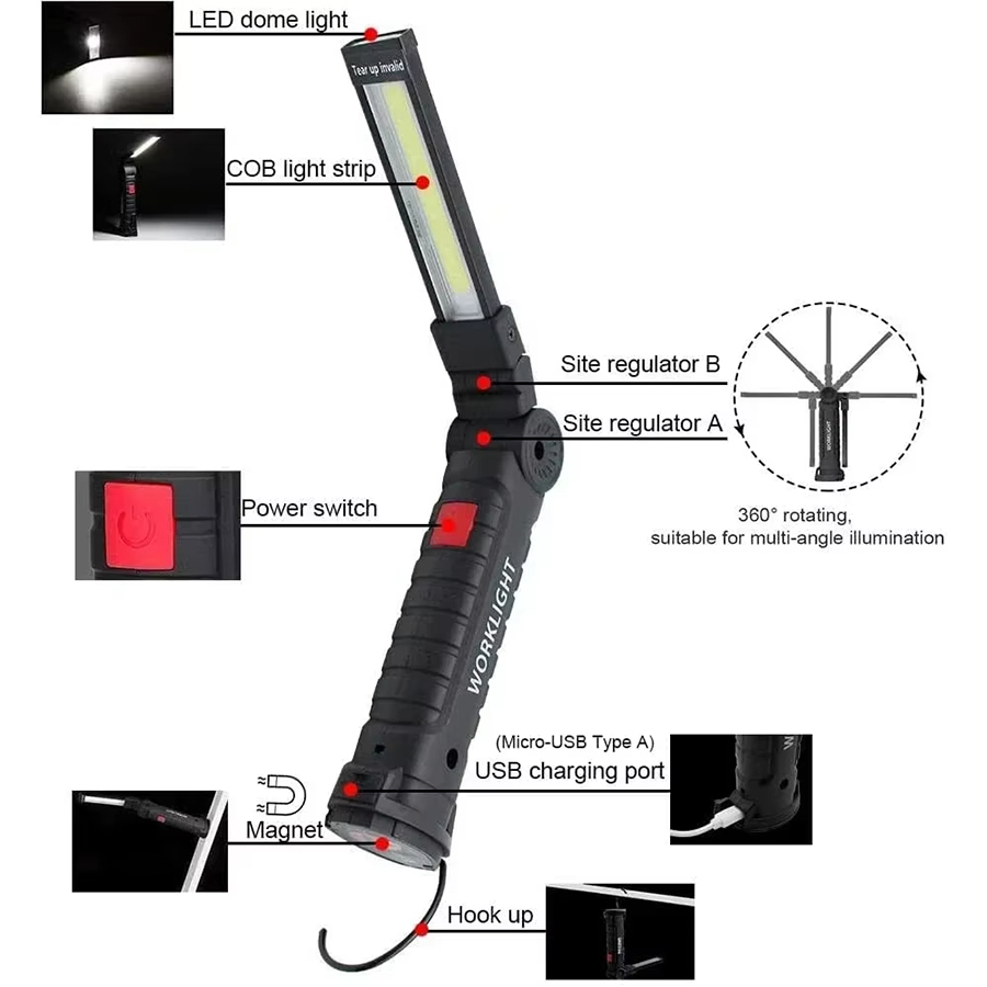 ポータブル LED 懐中電灯 磁気フック付き 屋外修理作業灯 - Outdoor Lighting Types のレビューと価格