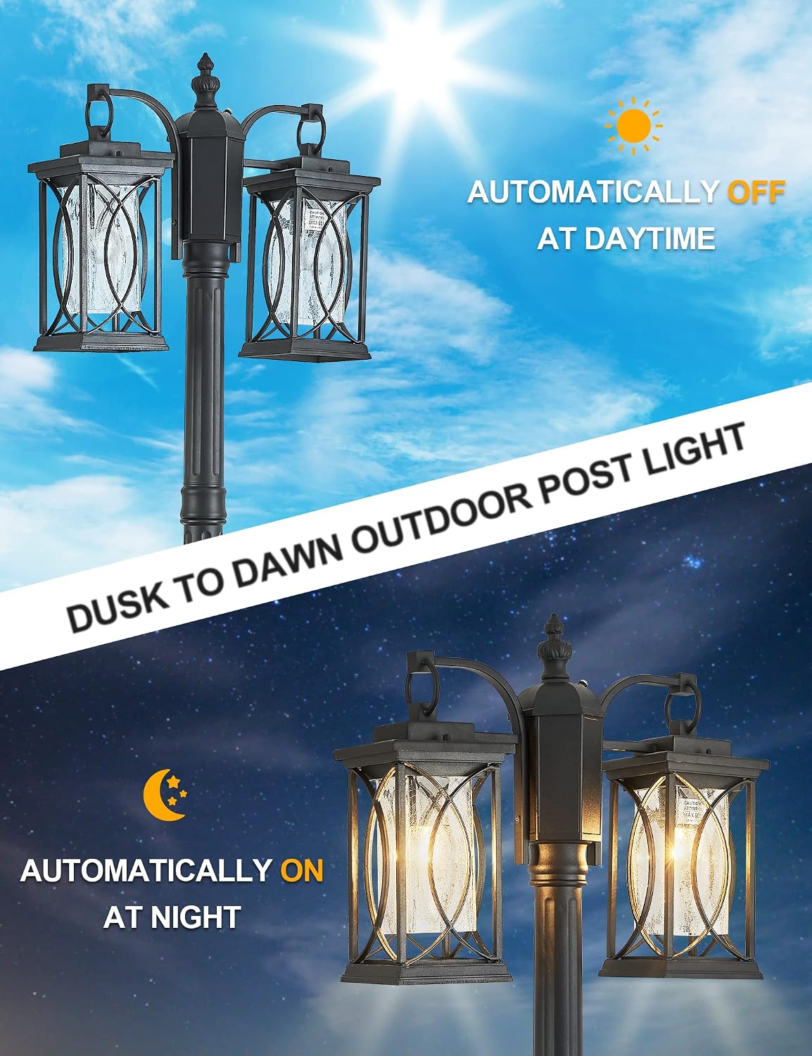 屋外用夕暮れ時から夜明けまでのランプポストモダン2灯式街路灯 - Outdoor Lighting No Outlet のレビューと価格