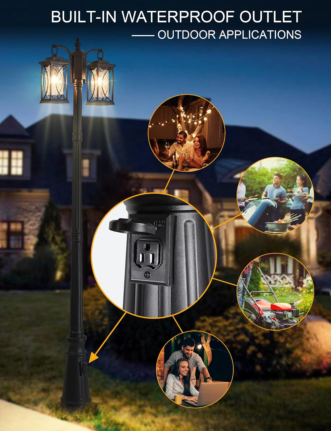 屋外用夕暮れ時から夜明けまでのランプポストモダン2灯式街路灯 - Outdoor Lighting No Outlet のレビューと価格