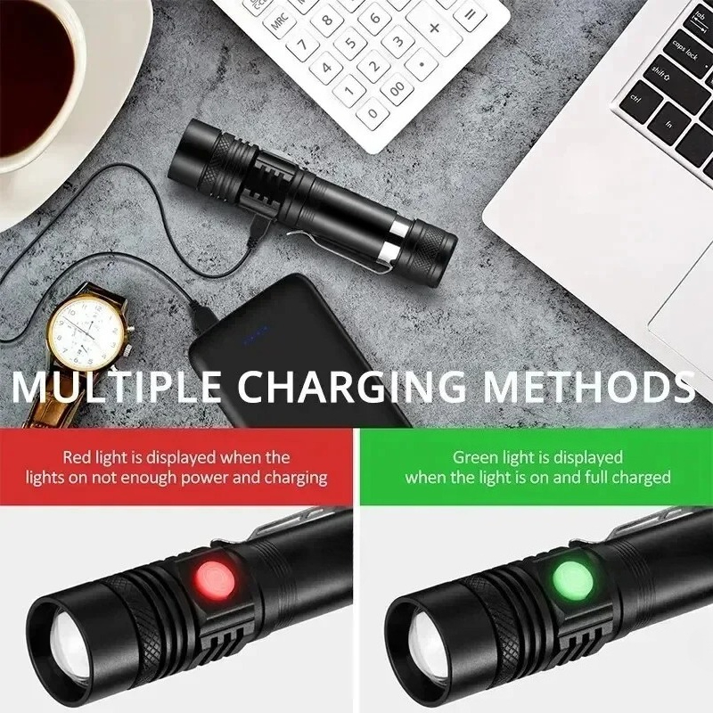 充電式 T6 ハンドヘルド懐中電灯使用 18650 ズームト - Outdoor Lighting For Home のレビューと価格