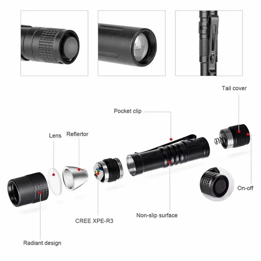 ミニポータブルLED懐中電灯ポケット超明るい高ルーメンハンド - Outdoor Lighting Lumen のレビューと価格