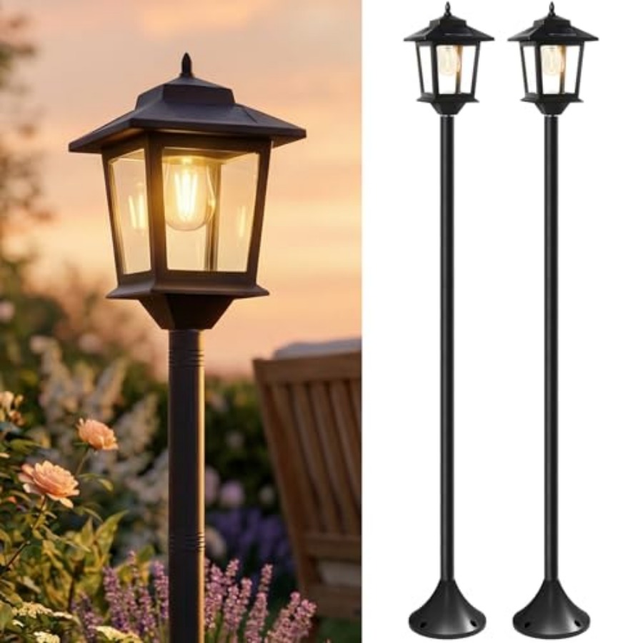 屋外ソーラーポストライト、2個パック63インチ夕暮れから夜明 - Outdoor Lighting Waterproof のレビューと価格