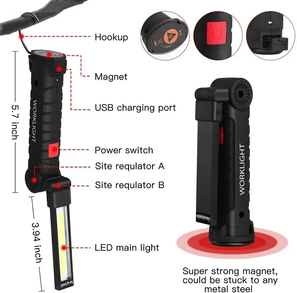 LED COB 懐中電灯 USB 充電式トーチ検査ランプ 磁 - Outdoor Lighting Types のレビューと価格