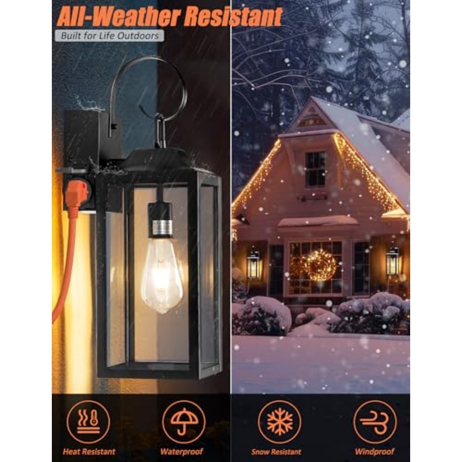 19インチ大型屋外照明器具、コンセント付き、黒色屋外壁掛け照 - Outdoor Lighting No Outlet のレビューと価格