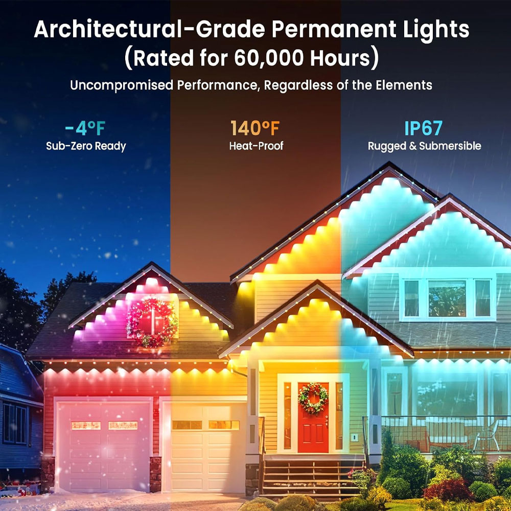 庭の装飾用の永久屋外軒先ライト、RGBIC LEDストリング - Outdoor Lighting Controller のレビューと価格